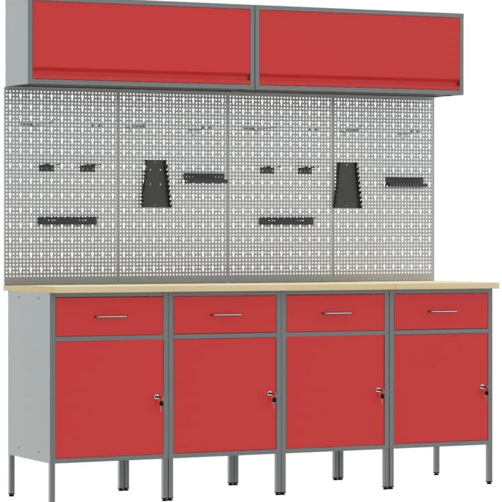 Bouwbeslag*vidaXL Werkkast set met lade met opslag met slot 10 pcs Rood