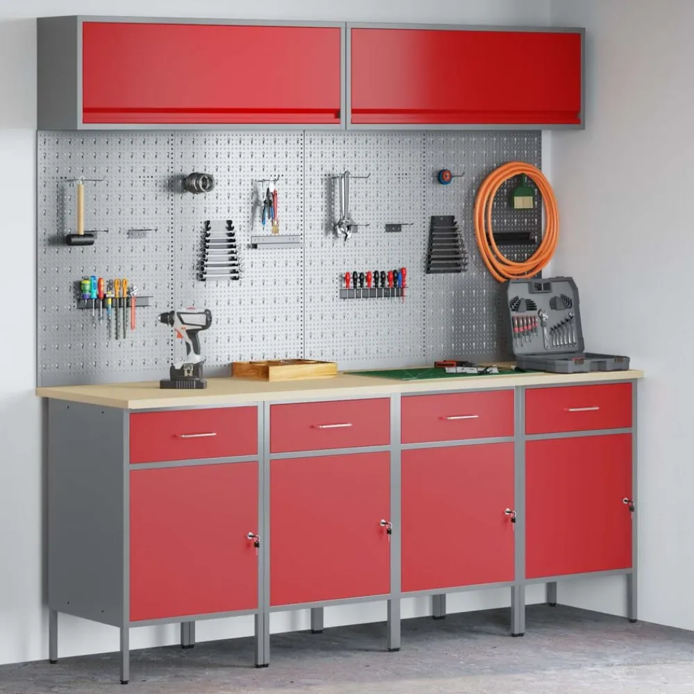 Bouwbeslag*vidaXL Werkkast set met lade met opslag met slot 10 pcs Rood