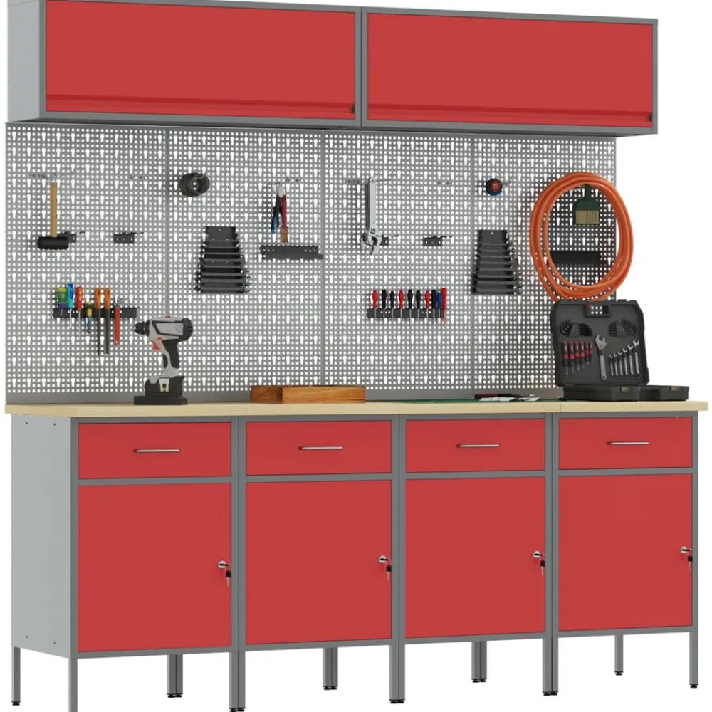 Bouwbeslag*vidaXL Werkkast set met lade met opslag met slot 10 pcs Rood