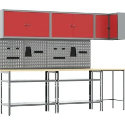 Bouwbeslag*vidaXL Werkkast set met plank met opslag met slot 10 pcs en Grijs Rood