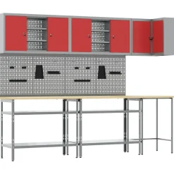 Bouwbeslag*vidaXL Werkkast set met plank met opslag met slot 10 pcs en Grijs Rood