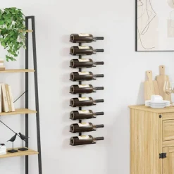 Kasten & Opbergmeubelen*vidaXL Wijnrek voor 9 flessen wandmontage ijzer Zwart