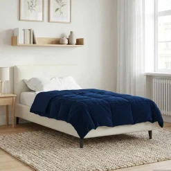 Linnengoed*vidaXL Winter Dekbed Gekwilt 135 x 200 cm Microfiber Donkerblauw