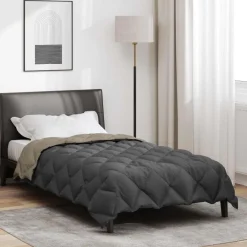 Linnengoed*vidaXL Winter Dekbed 135 x 200 cm Microfiber Lichtgrijs en antraciet