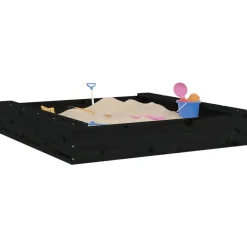 Zandbak met bankjes vierkant massief grenenhout zwart><noscript><img width=
