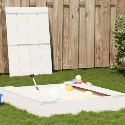 Buitenspeelgoed*vidaXL Zandbak met deksel 111x111x19,5 cm massief grenenhout Wit