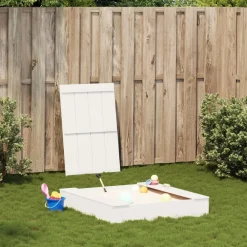 Buitenspeelgoed*vidaXL Zandbak met deksel 111x111x19,5 cm massief grenenhout Wit