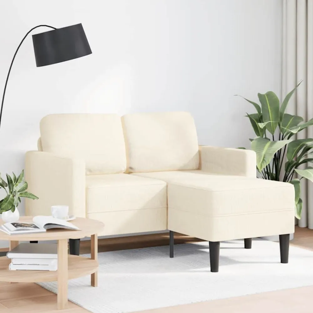 2-zitsbank met ligstoel L-vormig crèmekleurig 125 cm linnen>vidaXL Clearance