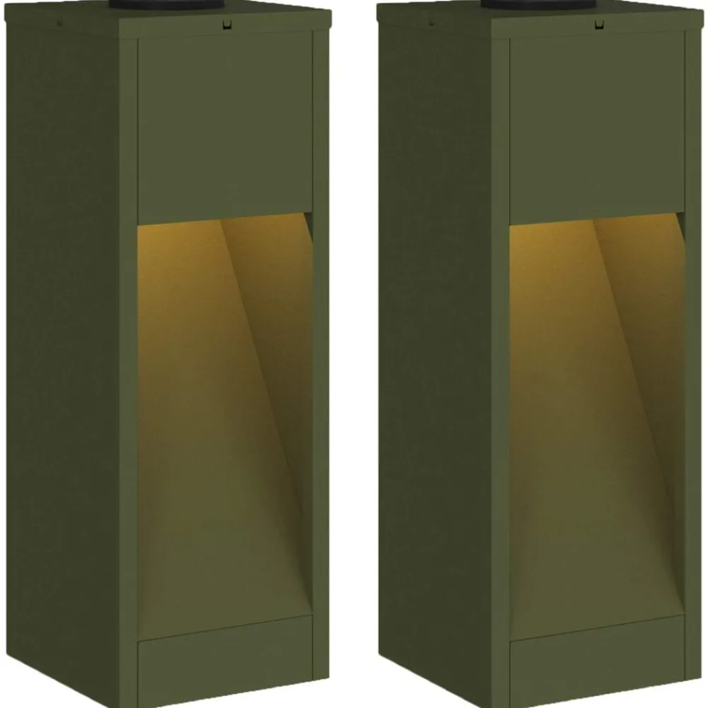 Verlichting*vidaXL Zonne LED Padverlichting 2 pcs Olijf Groen Koudgewalst staal Olijfgroen