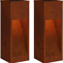 Verlichting*vidaXL Zonne LED Padverlichting 2 pcs Brons Cortenstaal